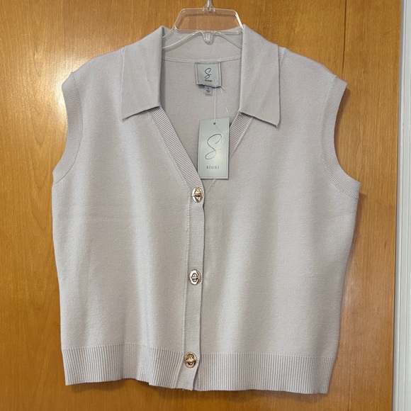 Sioni Tops - Sioni Soft Beige  Knit Cardigan Sleeveless